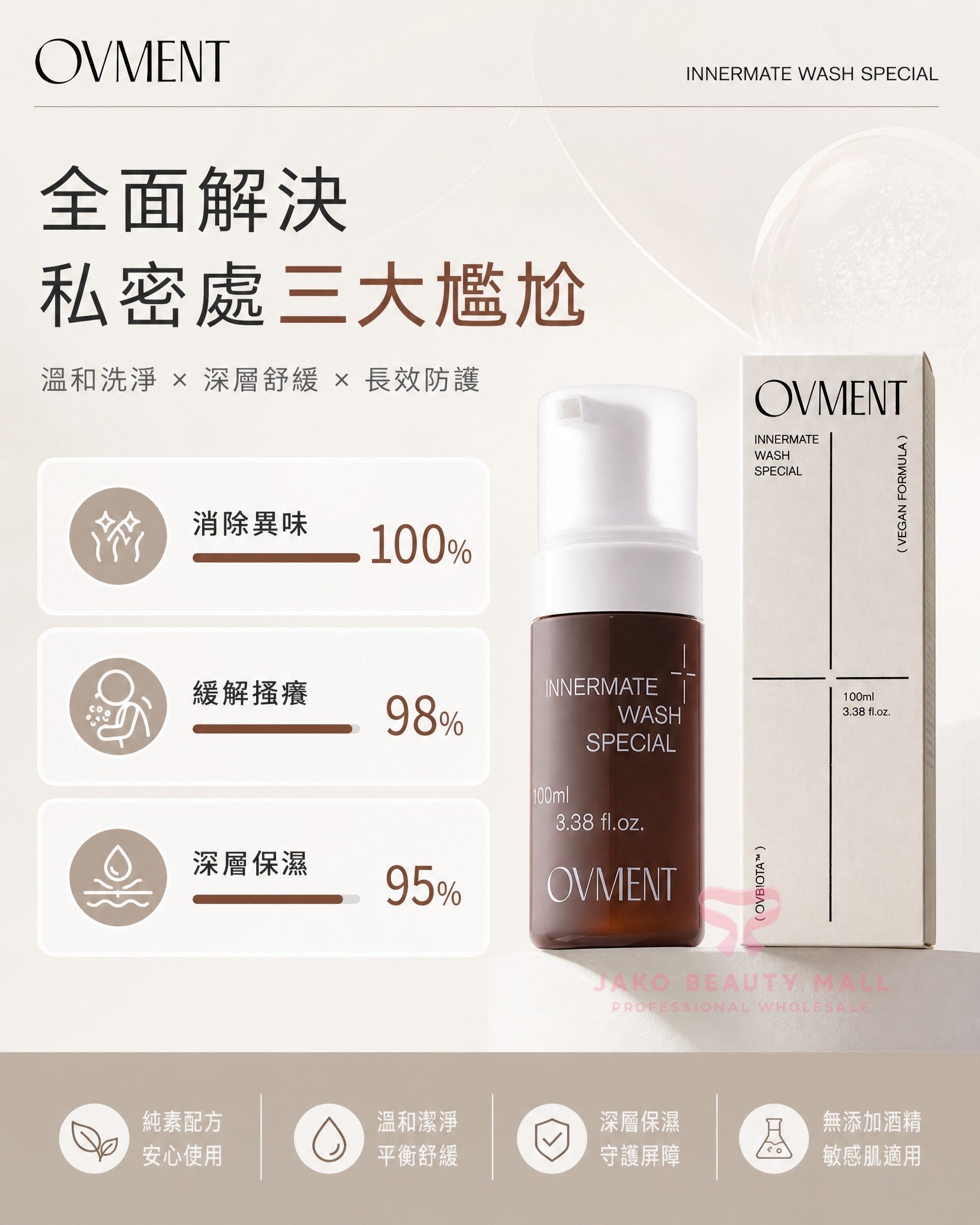【韓國熱賣】OVMENT 後生元私密處抑菌潔淨慕斯 100ml｜舒緩痕癢・消除異味・提升免疫力