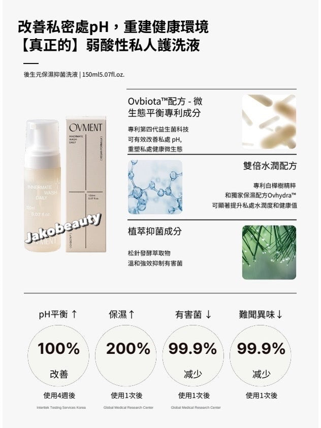 韓國OVMENT 後生元日常私密清潔泡沫150ml｜溫和淨味·平衡pH·深層保濕｜香港專售