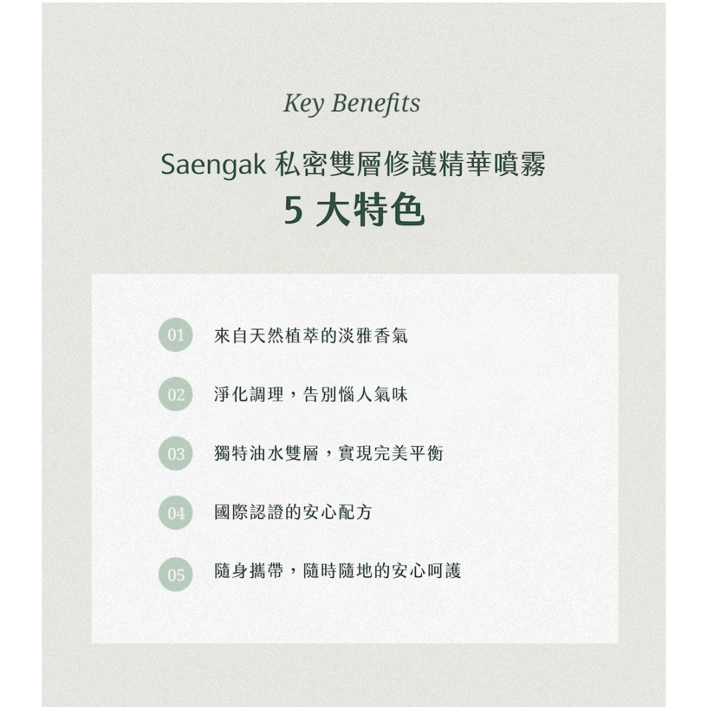 韓國Saengak私密護理精華噴霧30ml｜pH平衡 淨化異味 保濕水潤 溫和守護私密清潔