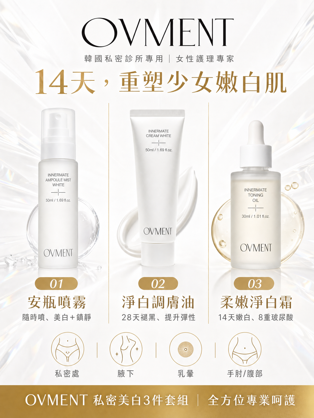 Korea Ovment Intimate Whitening & Firming Cream | 50ml Intimate Whitening, Elasticity Restoration, Private Area Brightening