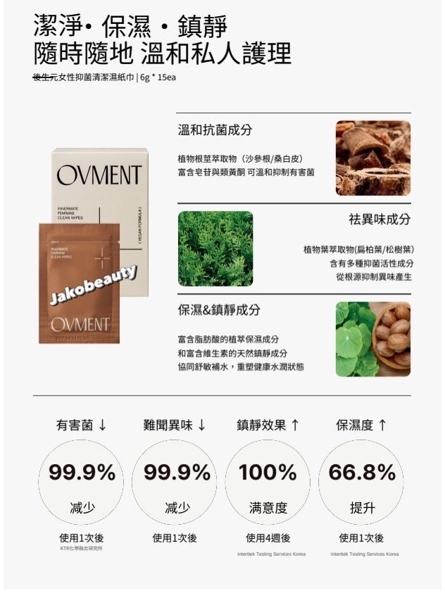 韓國OVMENT 後生元女性抑菌清潔濕巾｜韓國製造｜日常私密護理必備