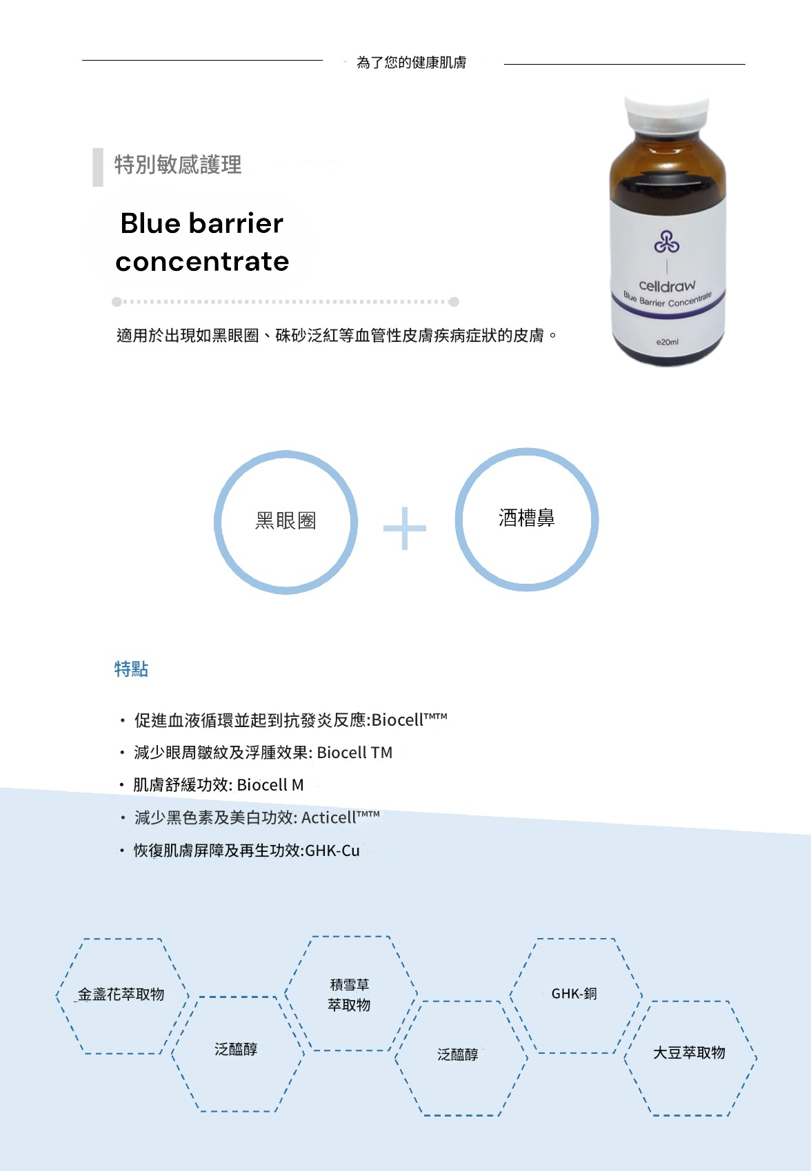 【買2送1】韓國Celldraw Blue Barrier Concentrate 淡黑袪紅安瓶 20ml｜黑眼圈救星｜酒糟鼻修護｜血管舒緩