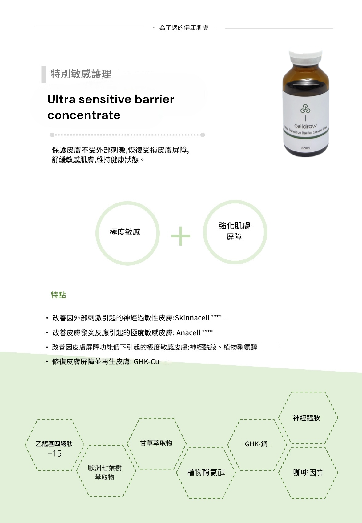 【買2送1】韓國Celldraw Ultra Sensitive Barrier Concentrate 舒敏安瓶 20ml｜極度敏感肌救星｜屏障修復｜鎮靜泛紅