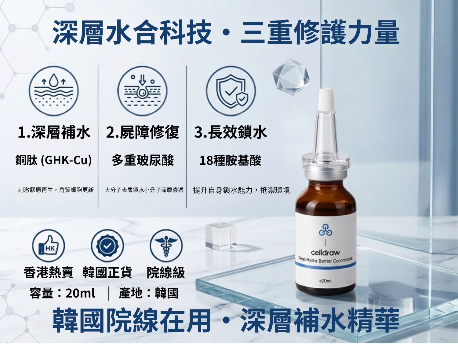 【買2送1】韓國Celldraw Deep Hydra Barrier Concentrate 細膩盈潤安瓶 20ml｜深層保濕修復｜極乾肌救星｜屏障強化