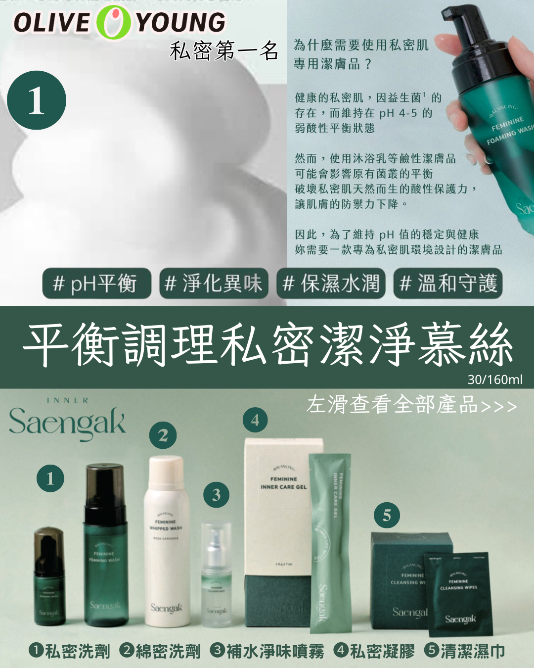 韓國Saengak平衡調理私密潔淨慕絲（160 ml) ｜私密護理 pH平衡 淨化異味 保濕水潤 溫和守護 私密清潔